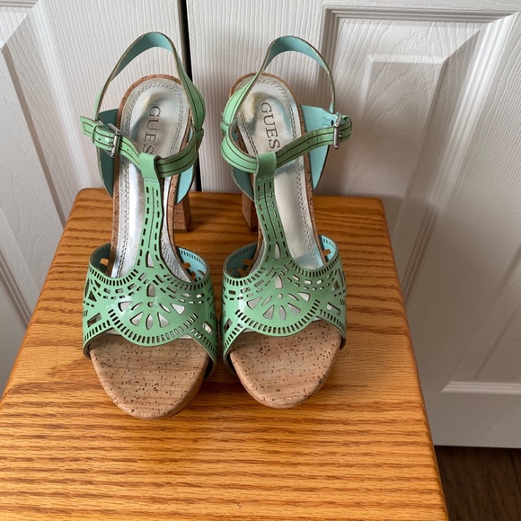 Guess Shoes - Guess Gwadra Mint Green Patent Leather Platform Sandals SZ 9 1/2